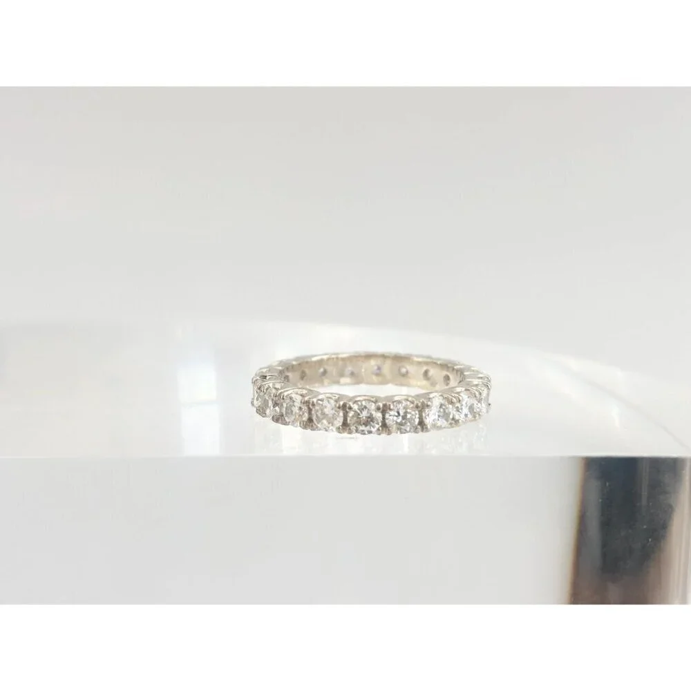 CZ Gemstone Lined Straight Shank Sterling Silver 925 Vintage Ring - sz 7